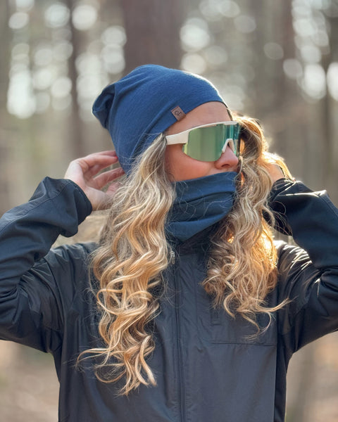 Merino Wool Gaiter and Beanie Set in Denim Color