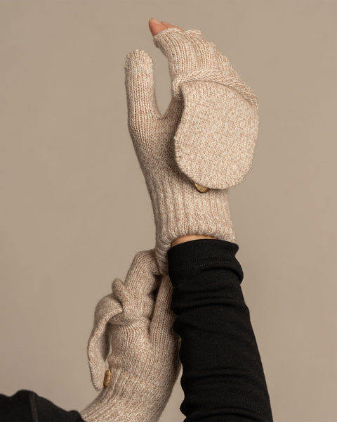 Women's Convertible Gloves Knitted Merino in creamy beige