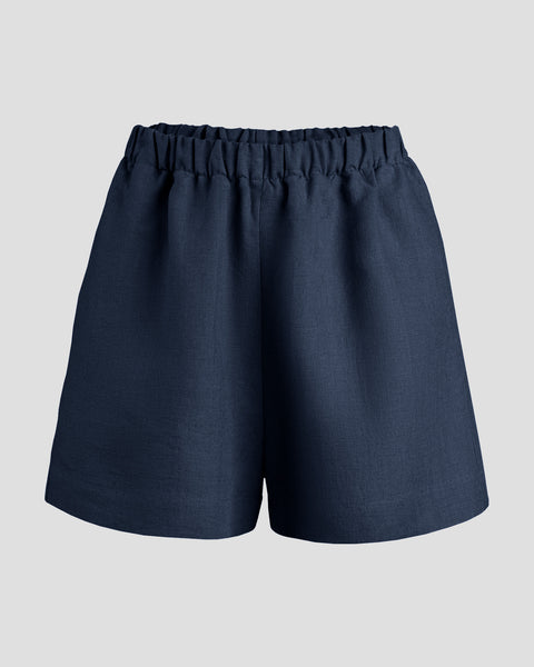 Women's linen shorts storm blue.