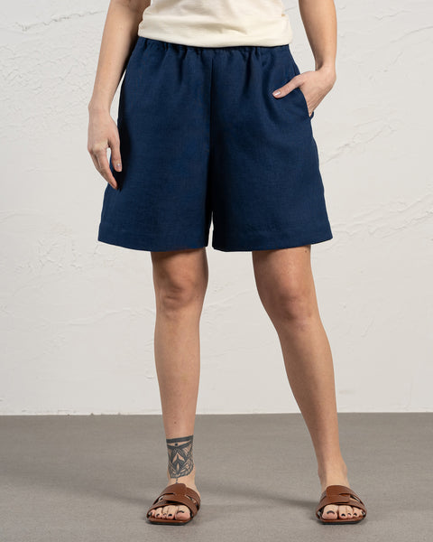Linen Bermuda Shorts Demi Storm Blue