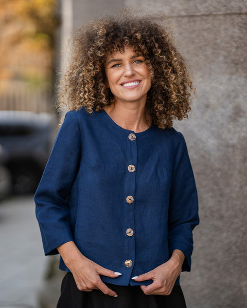 European Linen Jacket Alice Storm Blue