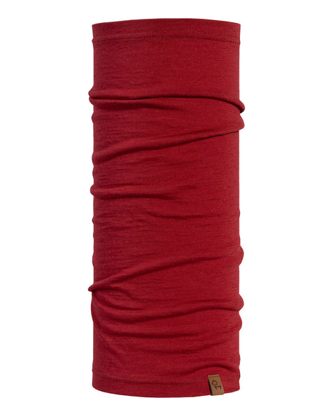 Royal cherry red Merino wool neck gaiter shown on a white background.
