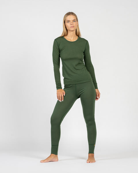 Women's 160 Long Sleeve & Bottoms 2-Piece Dark Green