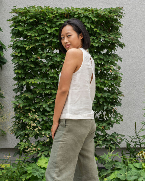 Linen High Neck Top Nina Pure White