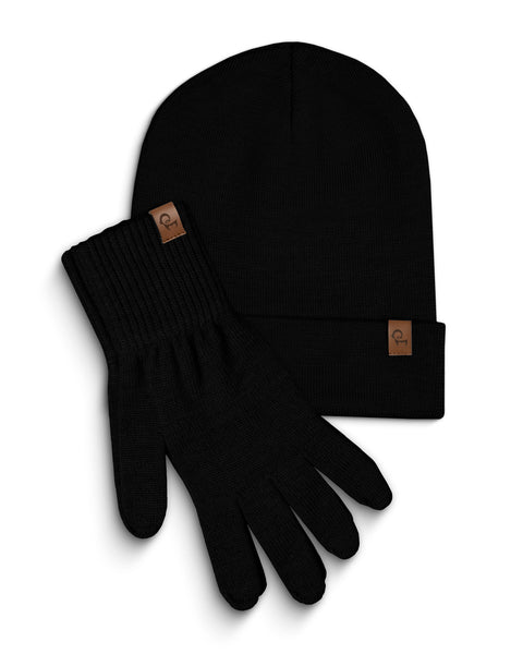 Women's Knitted Beanie & Gloves 2-Piece Set Black