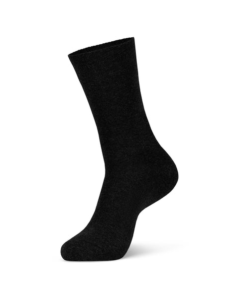 Women's Cotton Mid-Crew Socks in black color in a white background, side view.