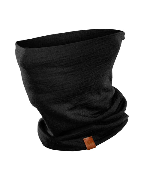 menique unisex black neck gaiter in white background