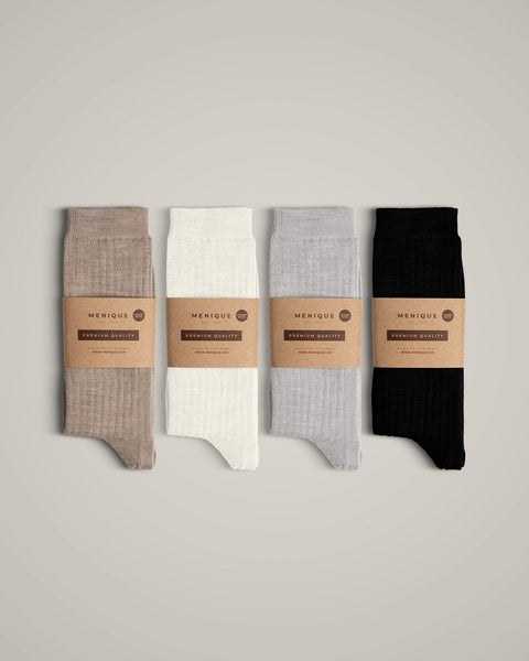 The menique women's combed cotton crew socks in all available colors, with packaging.