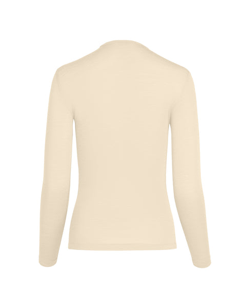 T-shirt à manches longues pour femme, 100 % mérinos Naturel, col rond