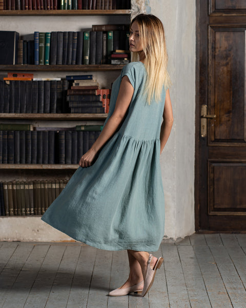 Linen Smock Dress Cecilia Mint Green