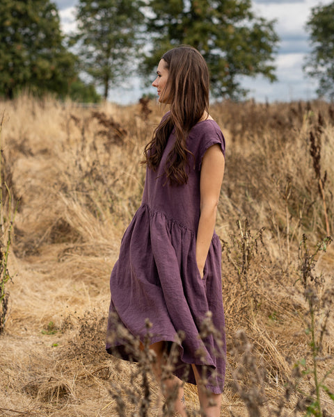Linen Smock Dress Cecilia Shadow Purple