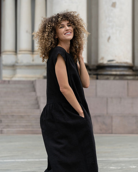 Linen Smock Dress Cecilia Pure Black