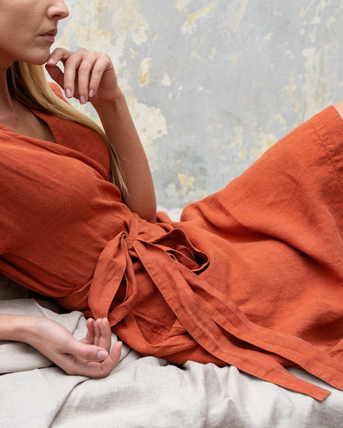 Linen Wrap Dress Eliana Cinnamon Red