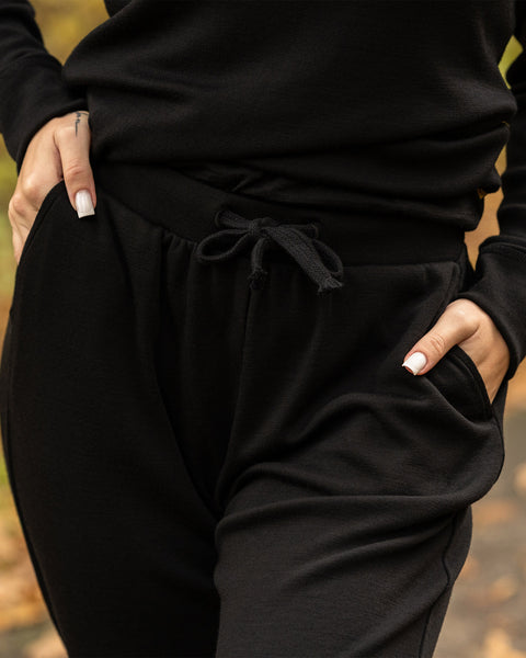 Women's Merino 250 Set of Zip Neck Top & Jogger Sweatpants Black