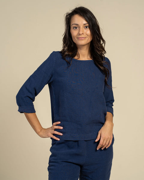 Blouse à manches longues et pantalon ensemble 2 pièces bleu tempête