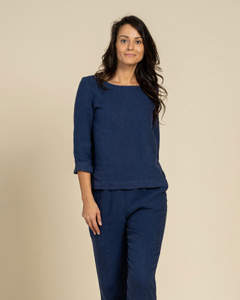 Blouse à manches longues et pantalon ensemble 2 pièces bleu tempête