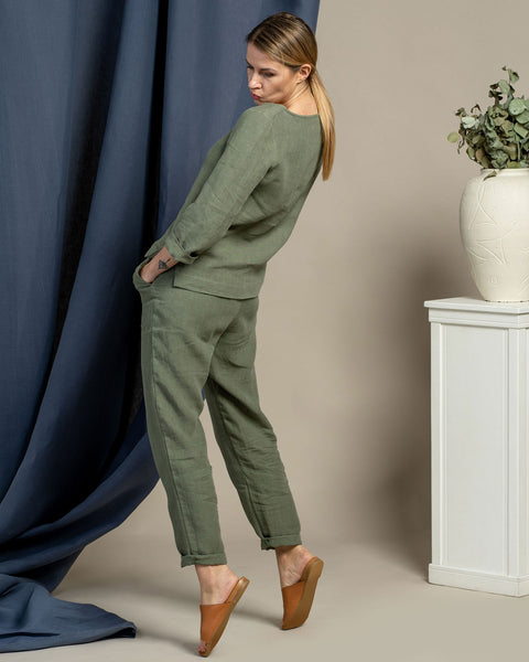 Nora & Dakota Linen Matching Set Stone Green