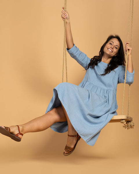 Linen Smock Dress Lucy Cloudy Blue