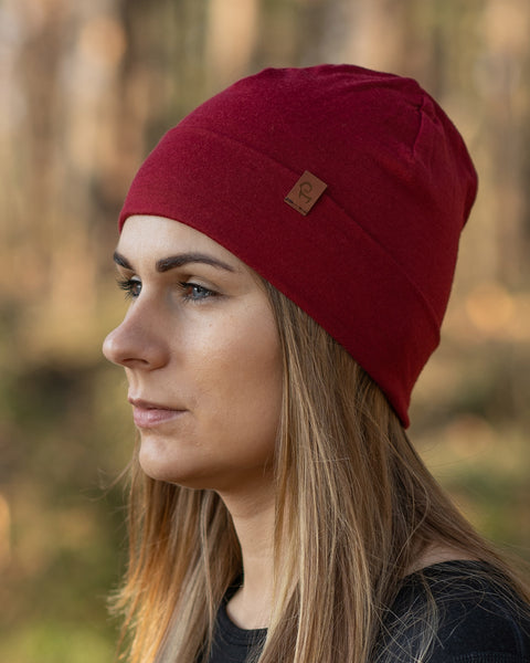 menique Women's Merino Beanie Hat Royal Cherry Color