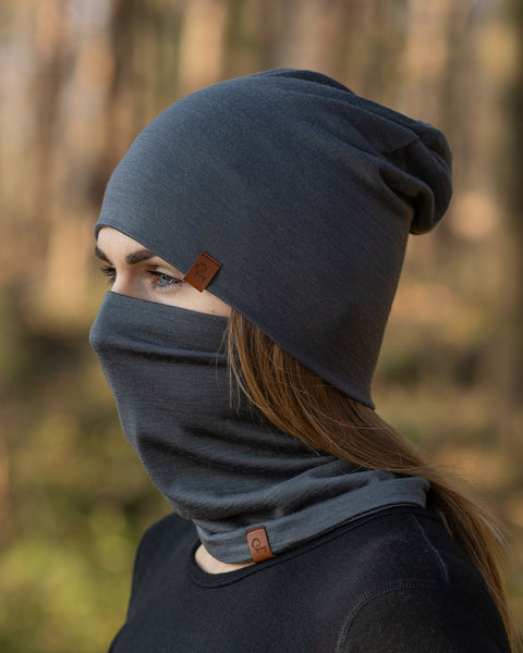 Bonnet et tour de cou en mérinos pour femme, 2 pièces, gris parfait