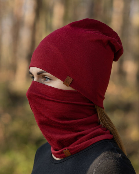 Bonnet et tour de cou en mérinos pour femme, 2 pièces