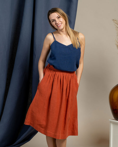 Linen Midi Skirt Sophia Cinnamon Red