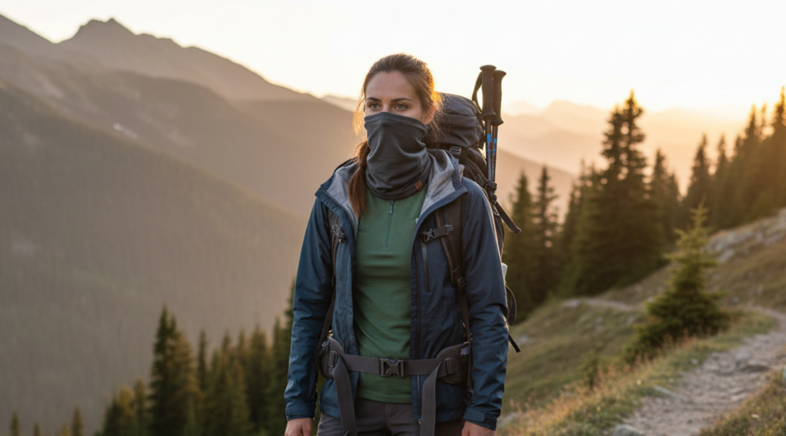 Woman wearing yellow neck gaiter from merino wool