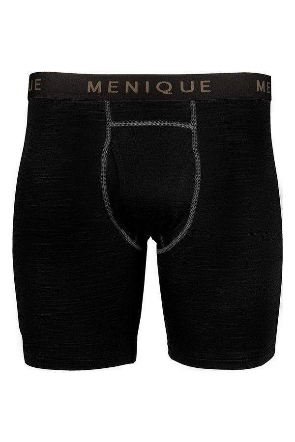 The Menique men's boxer underwear in color black, white background.