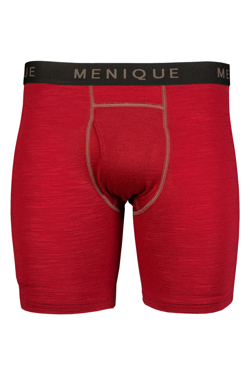 ELZI pour hommes - Boxers en merino noir - Elastique rayé rouge et