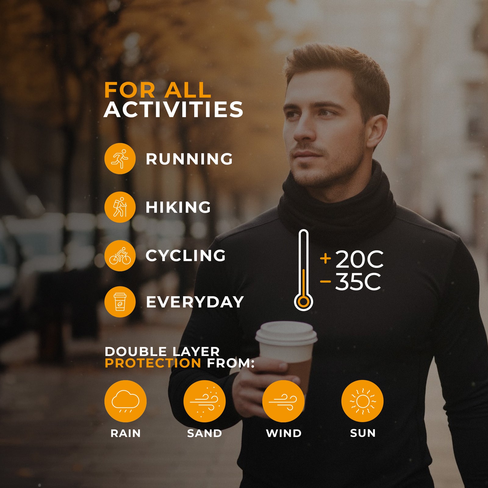 menique unisex black neck gaiter in white background