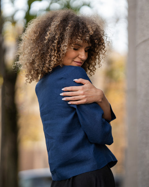 European Linen Jacket Alice Storm Blue