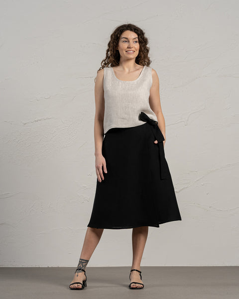 Linen Wrap Skirt Beverly Pure Black