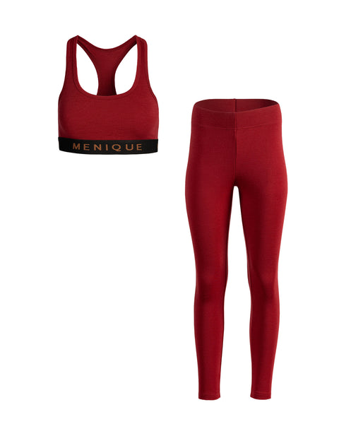 Packshot of women&#39;s merino wool bra and leggings set