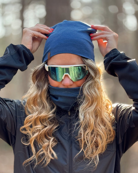 Merino Wool Gaiter and Beanie Set in Denim Color