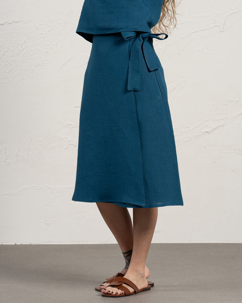 Linen Wrap Skirt Beverly Cobalt Blue