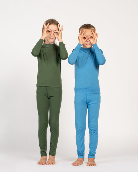 Ensemble 2 pièces manches longues &amp; bas 160 pour enfants bleu clair