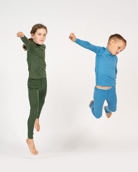 Ensemble 2 pièces manches longues &amp; bas 160 pour enfants bleu clair
