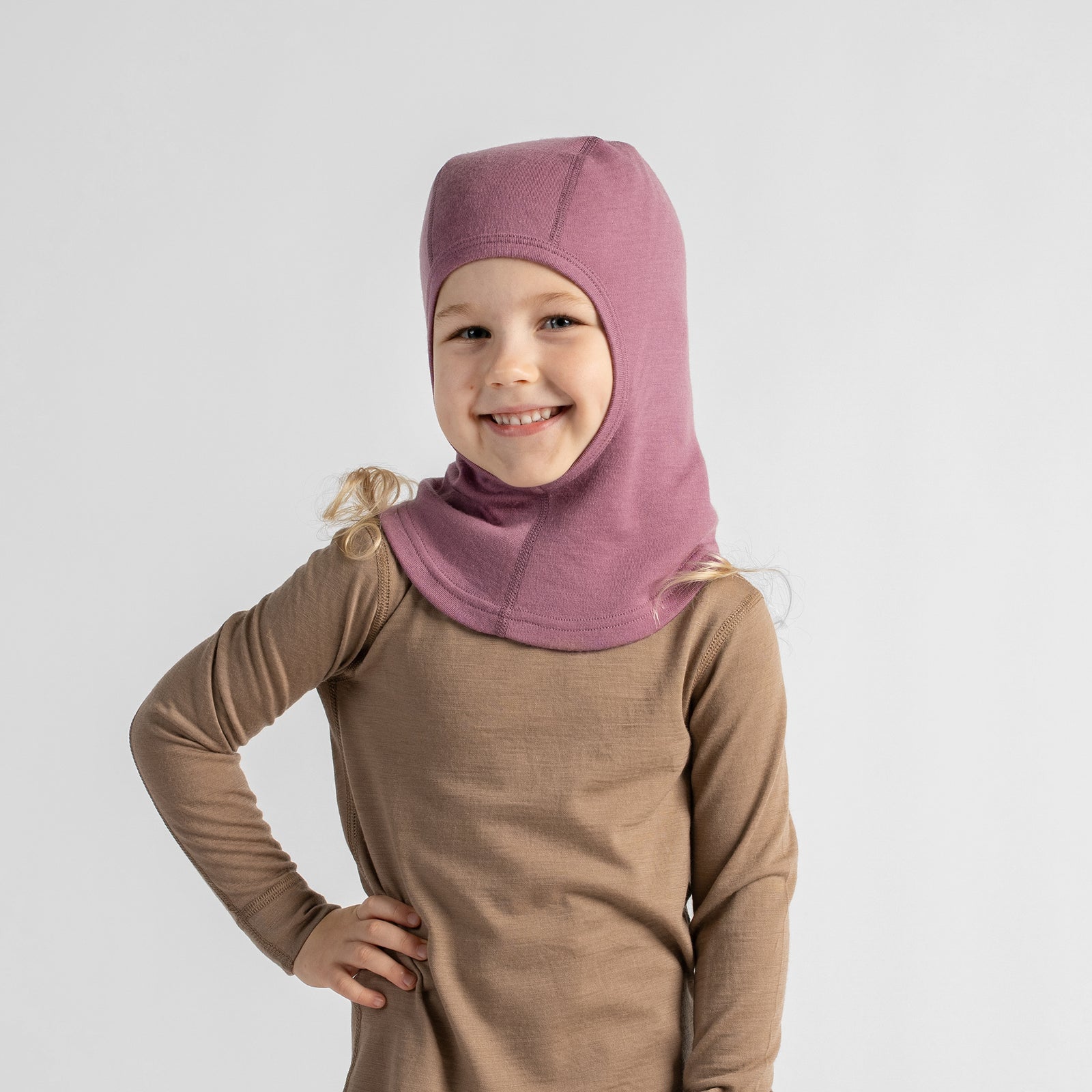 Cagoule enfant 250 en laine mérinos, visage ouvert