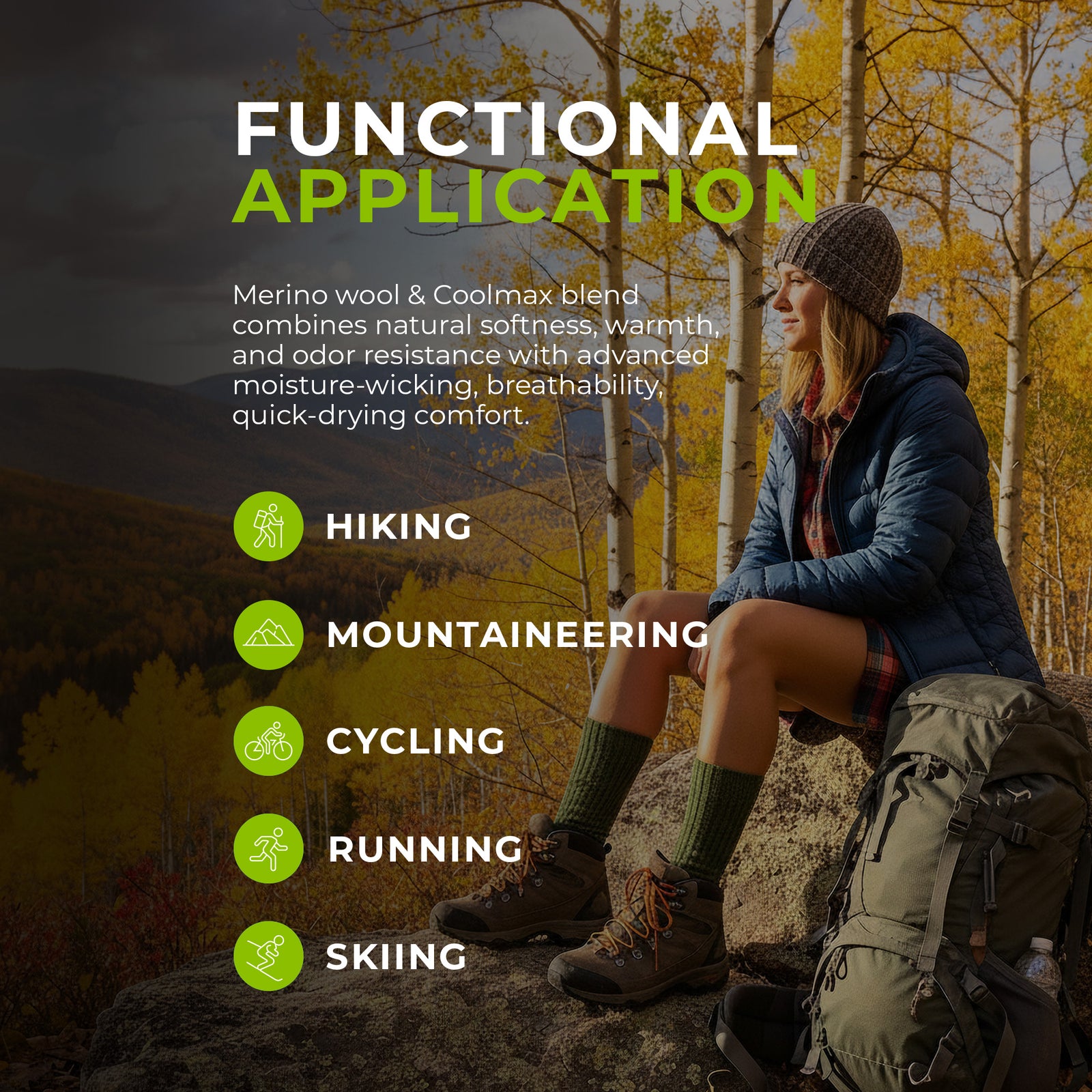 Dark Gray sock with black toes and heels on a rocky surface with autumn foliage in the background
