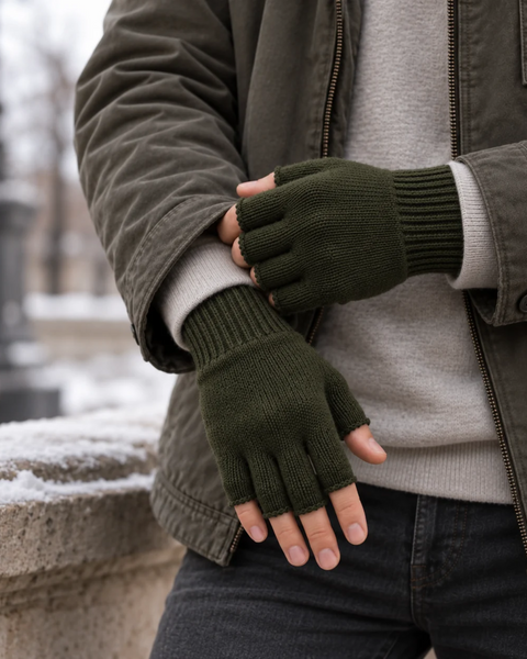 Gants sans doigts chauds en mérinos pour homme
