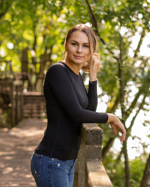 Haut thermique à manches longues 160 pour femme, col rond, noir