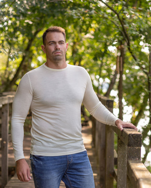 T-shirt thermique à manches longues 160 pour homme, col rond, naturel