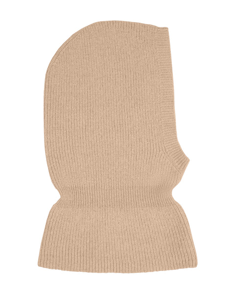The menique kids&#39; merino &amp; Cashmere blend balaclava in beige color.