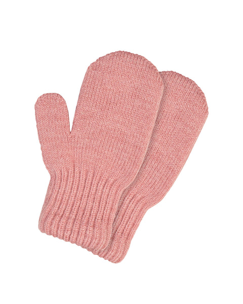 Pink baby merino wool mittens with ribbed cuffs, knitted in classic design for warmth and comfort by menique