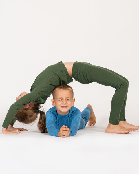 Ensemble 2 pièces manches longues et bas 160 pour enfants, vert foncé