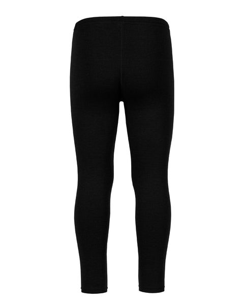 Back view of the menique kids&#39; 250 gsm merino pants in black color, white background.