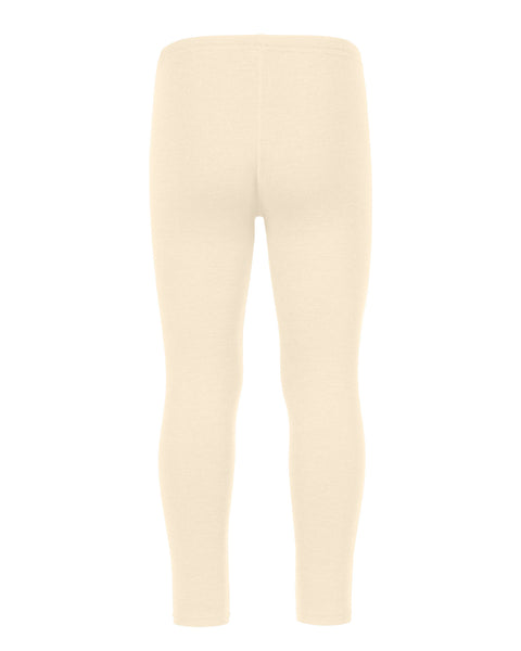 Back view of the menique kids&#39; 250 gsm merino pants in natural color, white background.
