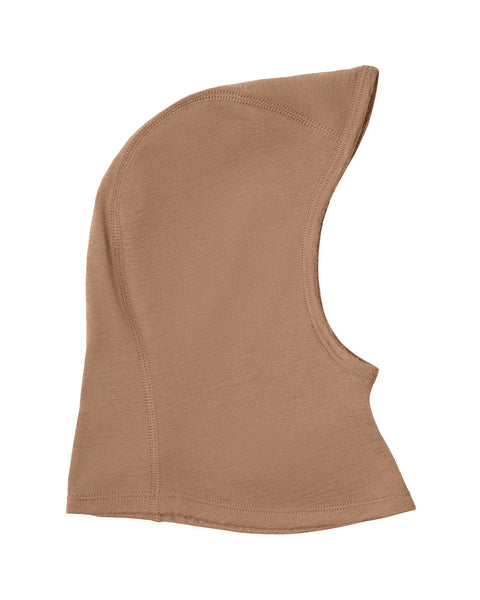 Beige kids merino wool balaclava, soft breathable toddler merino wool balaclava designed for full head and neck coverage, warmth, and comfortable outdoor winter activities.