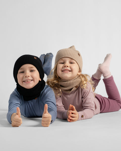 Bonnet en maille côtelée 100 % laine mérinos pour enfants