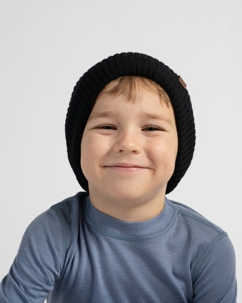 Bonnet en maille côtelée 100 % laine mérinos pour enfants